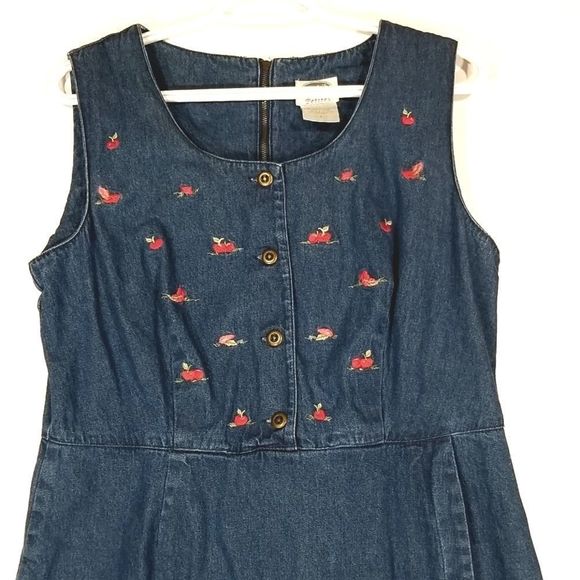 Vintage Denim Embroidered Dress - Maxi Long Blue Jean Dress - TABI - Size 8 - Picture 2 of 9